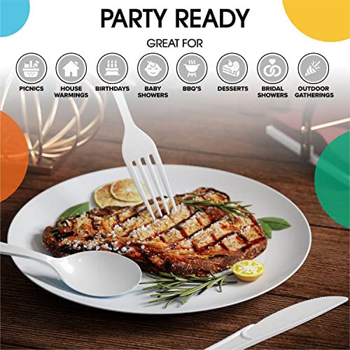 White Plastic Forks 200 Pieces White Forks Disposable Utensils Heavy Duty Plastic Cutlery Set Disposable Cutlery Sets Flatware Sets Silverware Set Party Supplies & Party Tableware (White / Forks)