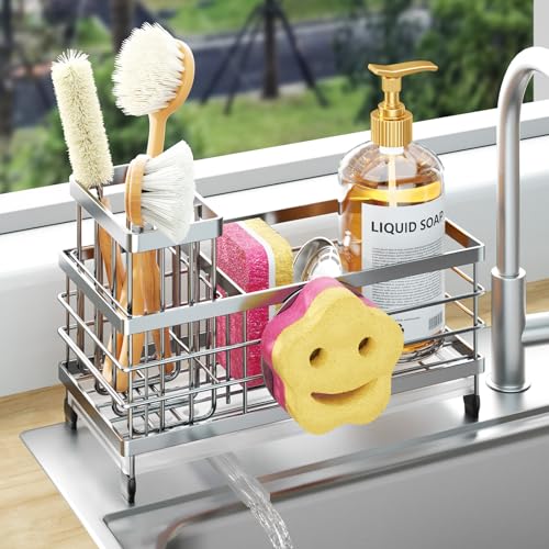 Sponge Holder for Kitchen Sink (Silver / with Smiley Face Sponge Holder（single）)
