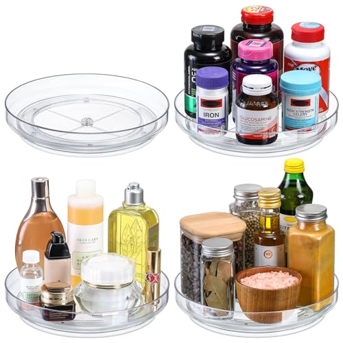 4 Pack 9 Inch Clear Acrylic Lazy Susan 360° Turntable Organizer Spice Rack (4 Count)