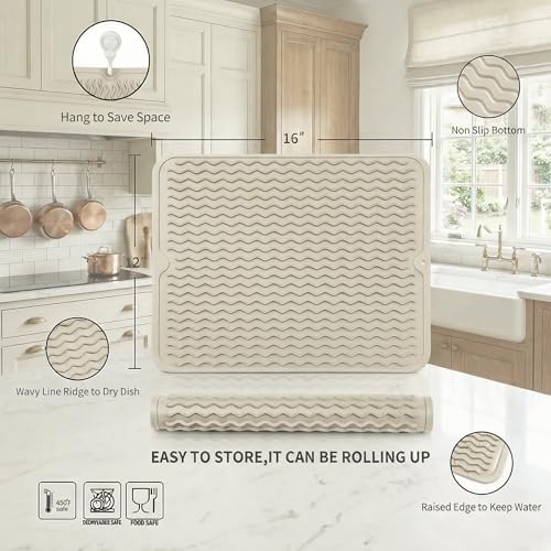 Silicone Dish Drying Mat (Tapioca / 16"L x 12"W)