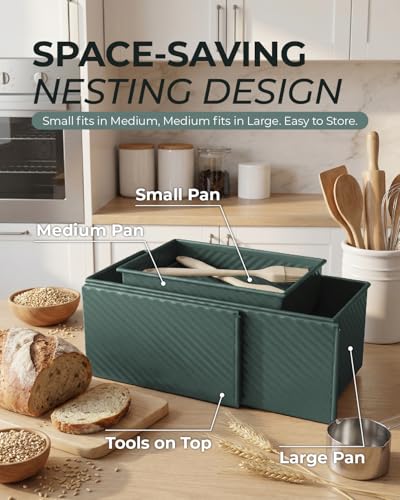 3 Piece Pullman Loaf Pan with Lid (Sage Green / 2.2LB+1LB+0.5LB)