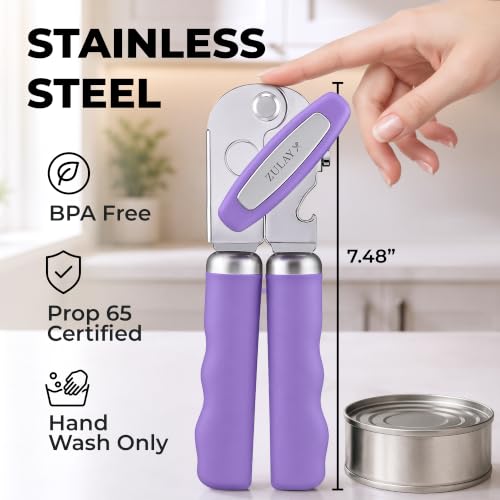Stainless Steel Swing Open Manual Can Opener Comfortable Grip (Lavender / Swing Open)