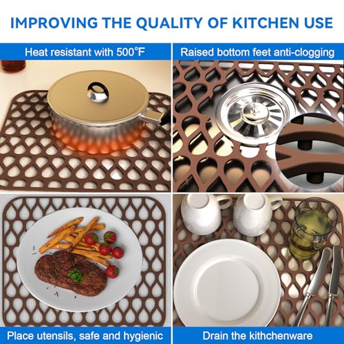TOOVEM 13.6 ''x 11.6''Sink Protector for Kitchen (Coffee / 2Pack-13.58"x 11.6")