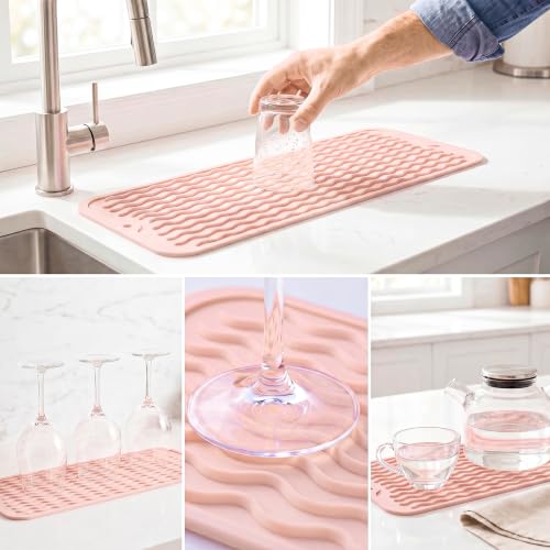 Silicone Dish Drying Mat for Multiple Usage (Pink / 17"L x 6"W)