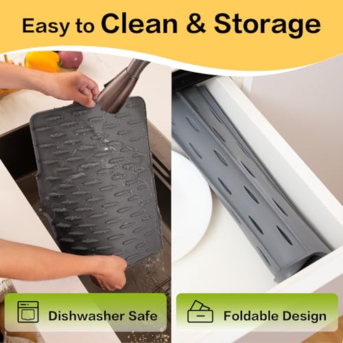Silicone Dish Drying Mat for Kitchen Counter (A:Silk Gray / 15.7" x 13")