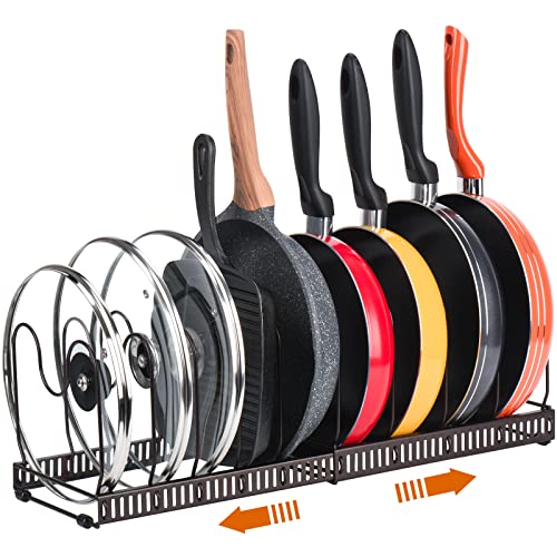 Pots and Pans Organizer Rack for Cabinet and Countertop (Brown / Pot & Pan Organizer)