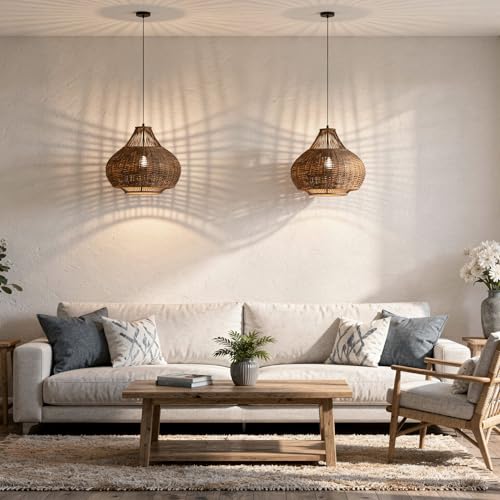Wicker Pear Pendant Lamp Wicker & Bamboo Ball Pendant Light (Brown)