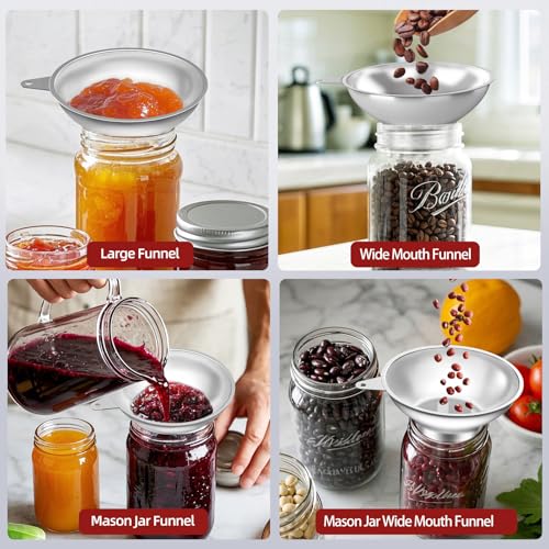 Stainless Steel Metal Canning Funnel with Removable Strainer
