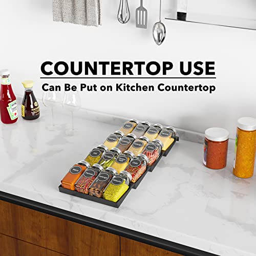 Spice Drawer Organizer with 16 Spice Jars (16 Jars, 7.5" Wide)