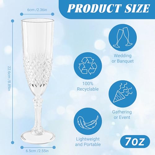 100 Pack Plastic Champagne Flutes (Transparent)