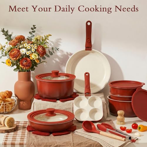 Pots and Pans Set Non Stick (Red Black Gradient / 21PCS-Big Size)