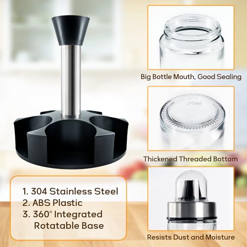 Oil and Vinegar Dispenser Set of 6 Bottles with 360° Rotating Holder
