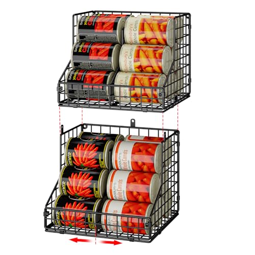 Stackable Can Organizer for Pantry with 2 Adjustable Dividers (28 Count)