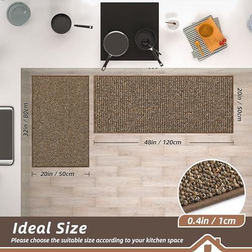 Kitchen Rugs and Mats 2PCS Non (Brown / 20"x32"+20"x48" (Rectangular))