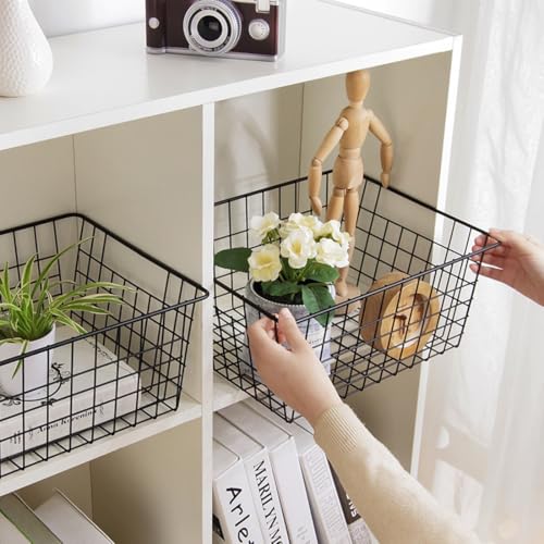 Kitchen Wire Baskets Farmhouse Decor Metal Food Storage Organizer (Black / 4 Pack Big)