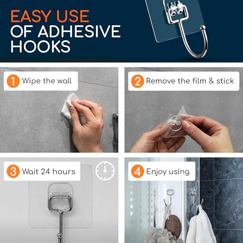 Adhesive Wall Hooks for Hanging Heavy Duty No Drill (Medium, 6 pcs)