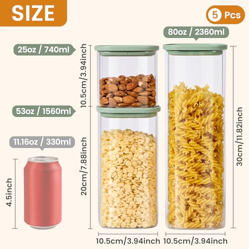 Glass Storage Jars with Lids (Square Green 5 Pcs)