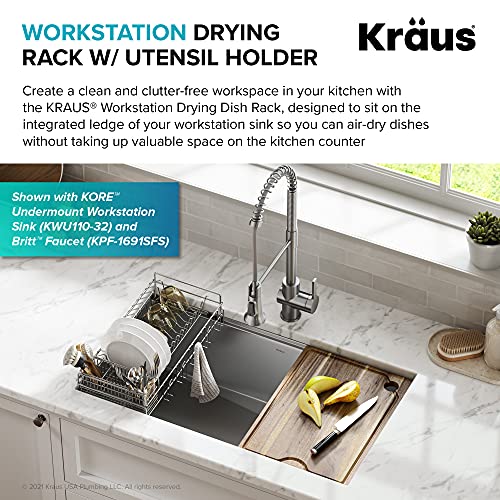 Workstation Kitchen Sink Dish Drying Rack Drainer and Utensil Holder (Dish Rack / Silver - 17 X 9 Inch)