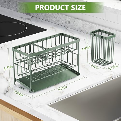 Sage Green 2 Tier Kitchen Sink Caddy Organzier Rack with Flexible Dish Brush Holder (Sage Green / Medium)