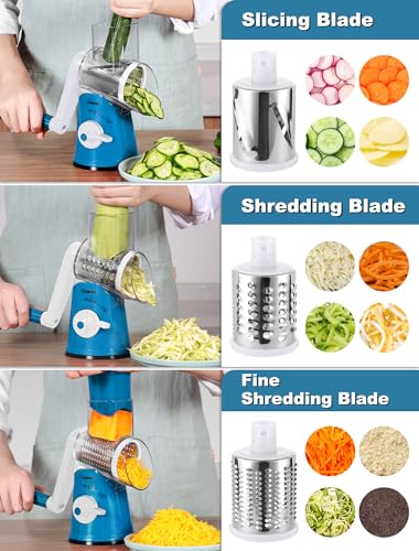 Rotary Cheese Grater Hand Crank (Blue White / 5 Blades)