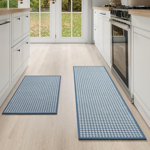 Kitchen Mat Kitchen Rugs Sets of 2 PCS Non Slip Blue 17"x30"+17"x47" (10.5 Sq Ft)
