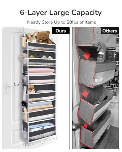 Over The Door Organizer with 6 Large Pockets 12 Side Pockets (Dark Gray / 1 Pack)