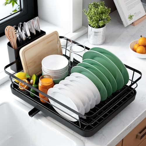 Dish Drying Rack for Kitchen Counter (Black / 12''W x 15.5''L - 1 Tier)