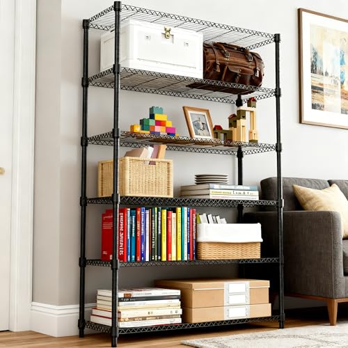 2100LBS 47.2" W 6 Tiers Shelf Storage Shelves Metal Shelving Unit Heavy Duty Garage Shelving Adjustable Wire Shelves for Pantry (6 Tiers, 17.7"D x 47.2"W x 82.4"H / Black)