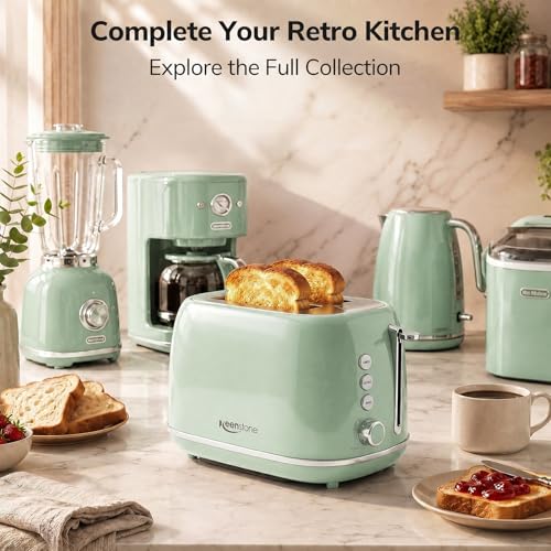 2 Slice Stainless Steel Toaster Retro with 6 Bread Shade Settings (2 Slice / Green)