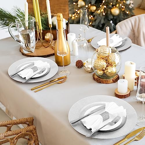 100 Pcs Silver Charger Plates Bulk (Modern Style / Silver)