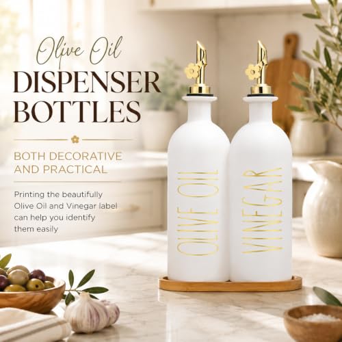 16oz Olive Oil Dispenser Bottles for Kitchen (White&Gold+Tray / 16 fl oz)