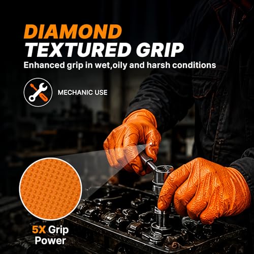 Heavy Duty Industrial Orange Nitrile Gloves (02 8mil (100ct) / Medium)