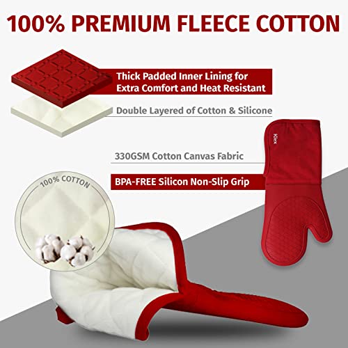 Extra Long Silicone Oven Mitts and Pot Holders (Oven Mitts Set / Red)