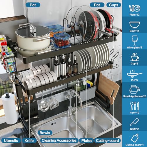 Over The Sink Dish Drying Rack (Black / 3 Tier Style A)
