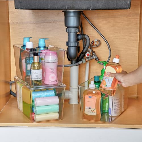 4 Pack Clear Stackable Storage Bins with Lids and Handles (4 Count)