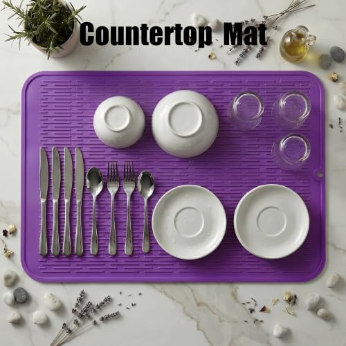 Silicone Dish Drying Mat for Multiple Usage (Purple / 32"L x 18"W)