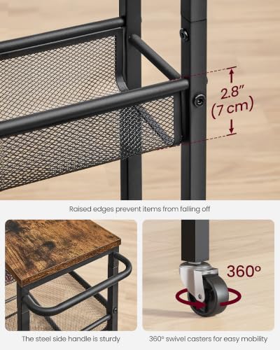 6 Tier Slim Rolling Storage cart with Wheels (Rustic Brown + Matte Black / 6 Tiers (8.7"D x 51.7"H))