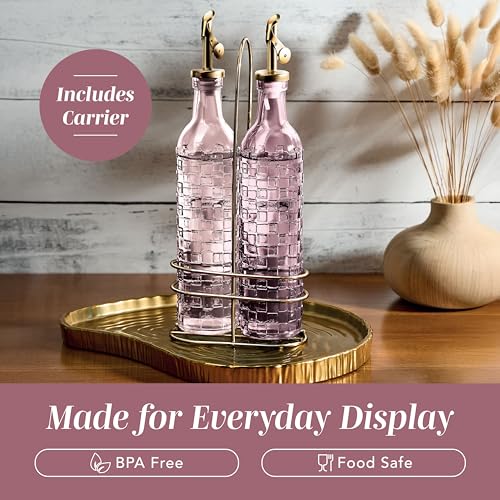 Glass Olive Oil Bottle Dispenser (Checkered / Pink)