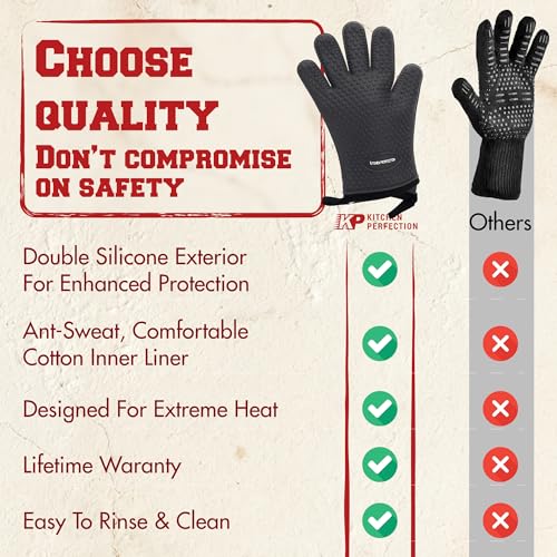 Silicone Griddle Grill Gloves Heat Resistant Oven Mitts (Modern Gray / One Size)
