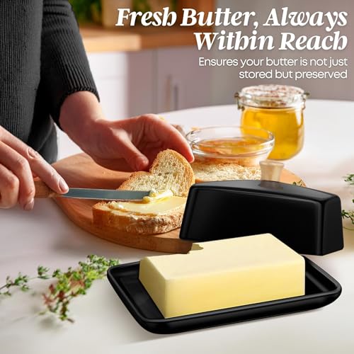 Extra Large Ceramic Butter Dish with Lid (Black / Extra Large)