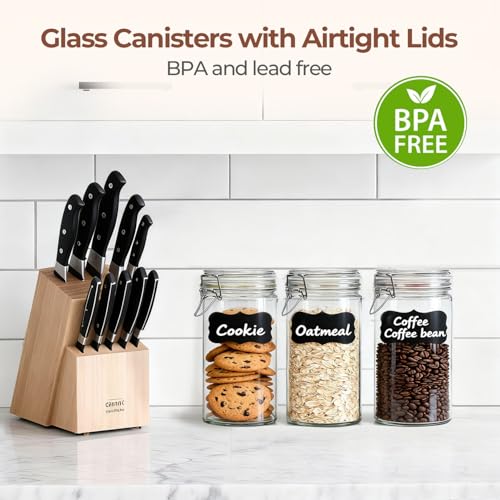 Glass Pantry Jars with Airtight Lids 34 oz 3 Pack Coffee Canisters (34 fl oz x 3)