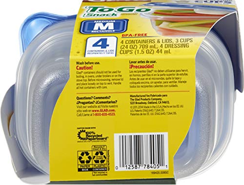 GladWare To Go Snack Food Storage Containers with Lids (Rectangle / 4 Count (Pack of 1))