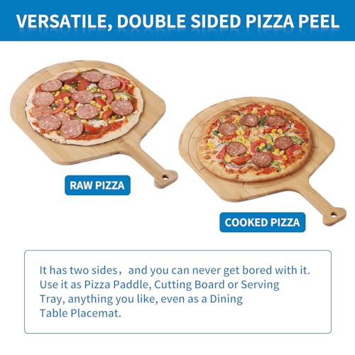 12” Bamboo Pizza Peel with 8 Slice Grooves (Small 12"W(17.3" x 12.2"))