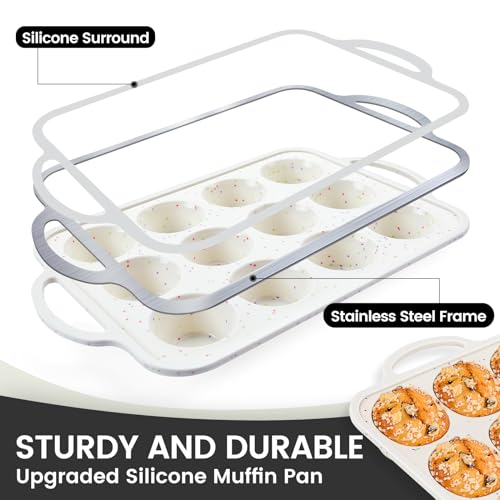 2Pack Silicone Muffin Pan for Baking with Metal Reinforced Frame (Standard+Jumbo)