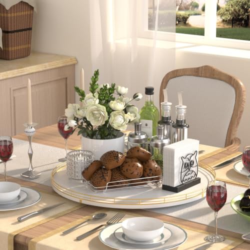 18 Inch Large Oak Lazy Susan Organizer (White & Gold / 18)