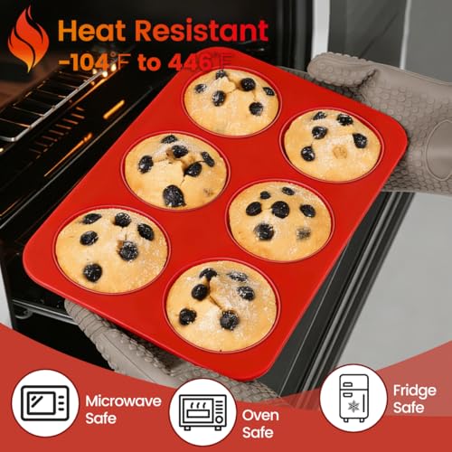 Silicone Muffin Pans for Baking (24-Cup Mini & 6-Cup Jumbo)