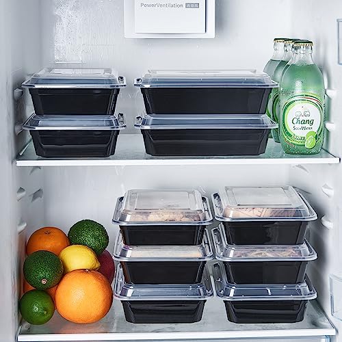 32 oz 50Pack Plastic Meal Prep Food Storage Containers with Lids Reusable 1 Compartment To Go Lunch Box Black Extra Large &Thick Microwave Freezer Safe BPA Free Stackable (32S-50)