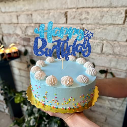 1Pcs Happy Birthday Cake Topper Glitter Cake Pick for Celebrating Anniversary Theme Party Cake Decorations Supplies Blue