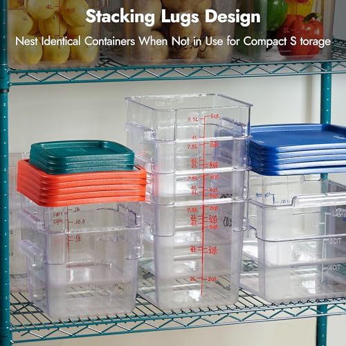 8 Pack 6 Qt NSF Clear Polycarbonate Food Storage Containers with Red Lids (6.0 Qt 8-Pack(Red Lids))