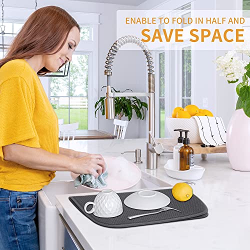 Dish Drying Mats 2 Pack (16''X18'' / 2 Pack Grey)